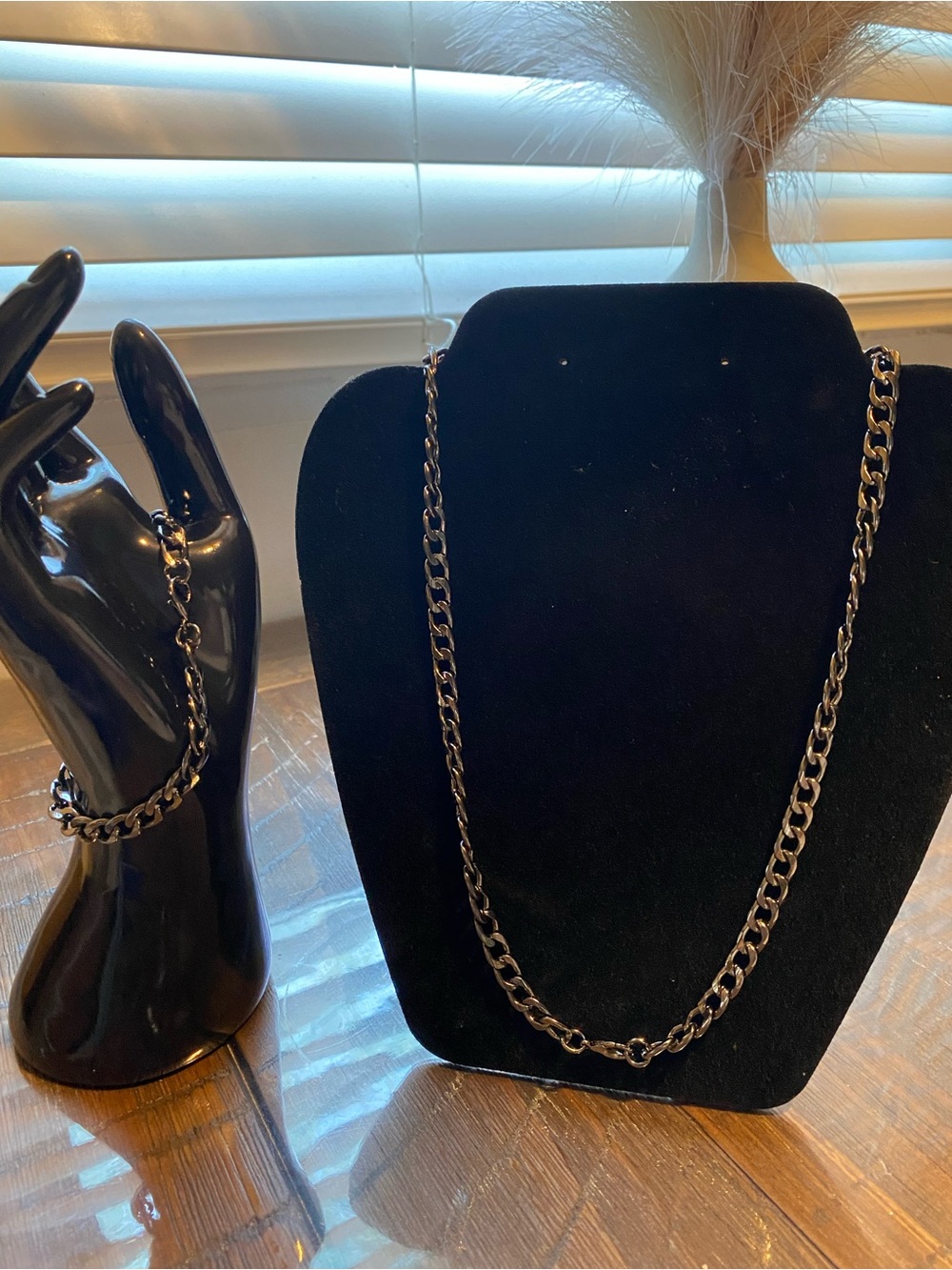 2 piece Black Tone Link Necklace and Bracelet Set - Men Jewelry